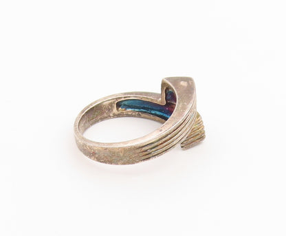 925 Sterling Silver Vintage Ring Classic Grooved Bypass Band  Sz 8.5  RG36770
