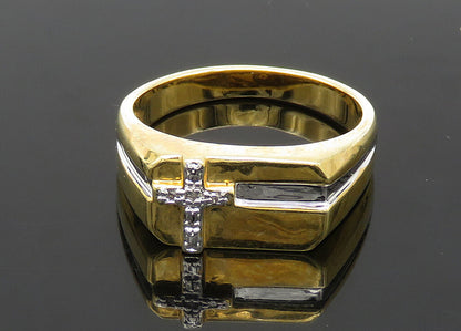 925 Silver  Vintage Genuine Diamond Religious Cross Band Ring Sz 12  RG21193