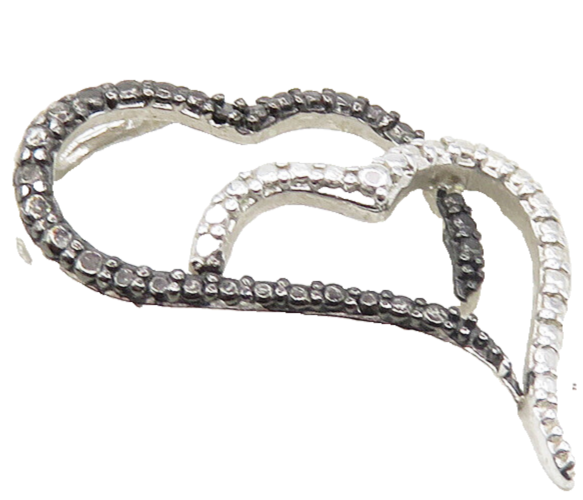 925 Sterling Silver  Genuine Black Diamond 2 Tone Love Hearts Pendant  PT7216