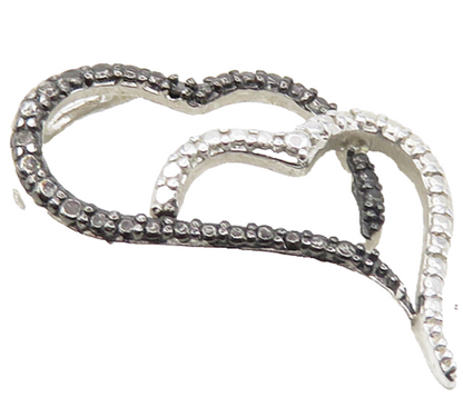 925 Sterling Silver  Genuine Black Diamond 2 Tone Love Hearts Pendant  PT7216
