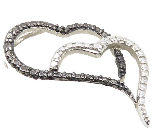 925 Sterling Silver  Genuine Black Diamond 2 Tone Love Hearts Pendant  PT7216