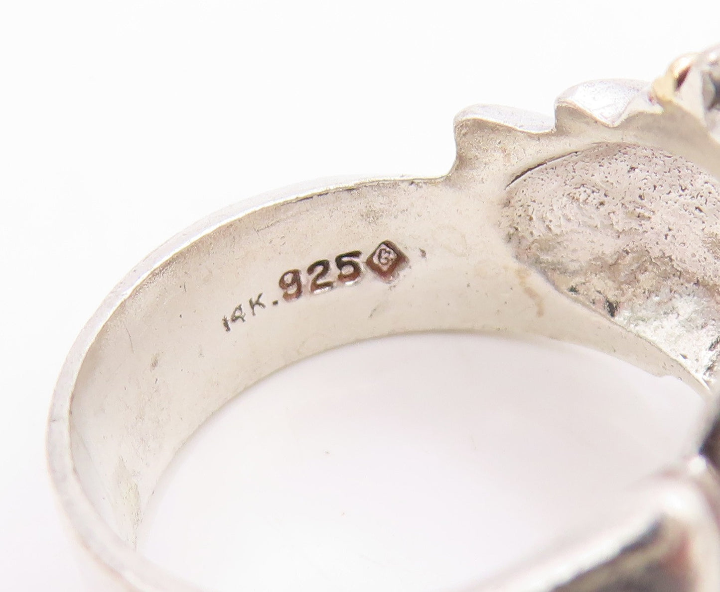 14k Gold & 925 Sterling Silver Vintage Ring Modernist Ribbed Dome  Sz 5  RG36197