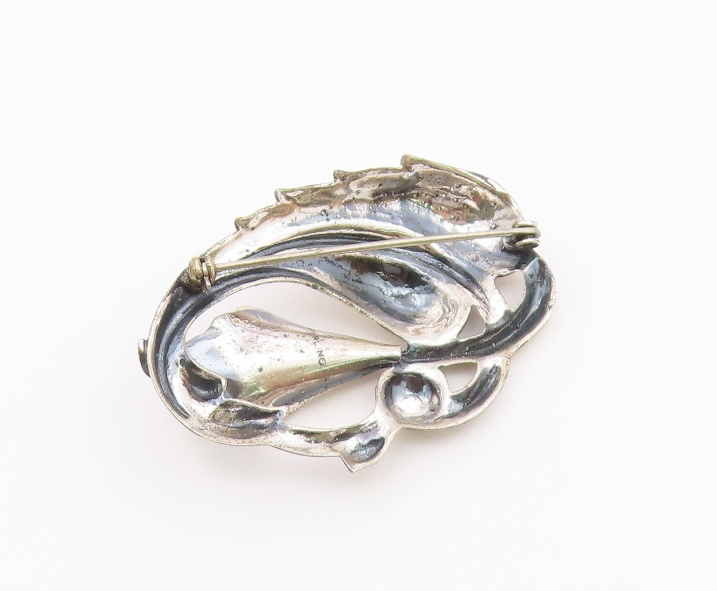 925 Sterling Silver  Vintage Shiny Smooth Flower & Leaf Brooch Pin  BP8119