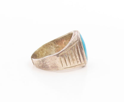 925 Sterling Silver Vintage Ring Cabochon Turquoise Statement Band Sz 7 RG33989