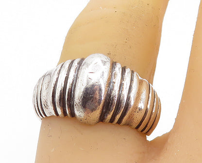 925 Sterling Silver Shiny Fluted Tapered Dome Style Band Ring Sz 7 RG8397
