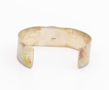 925 Sterling Silver Vintage Bracelet Modernist Cabochon Malachite Cuff  BT11971