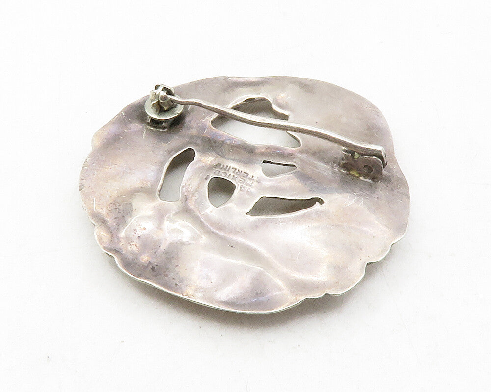 MEXICO 925 Sterling Silver  Vintage Dark Tone Floral Knot Brooch Pin  BP4503