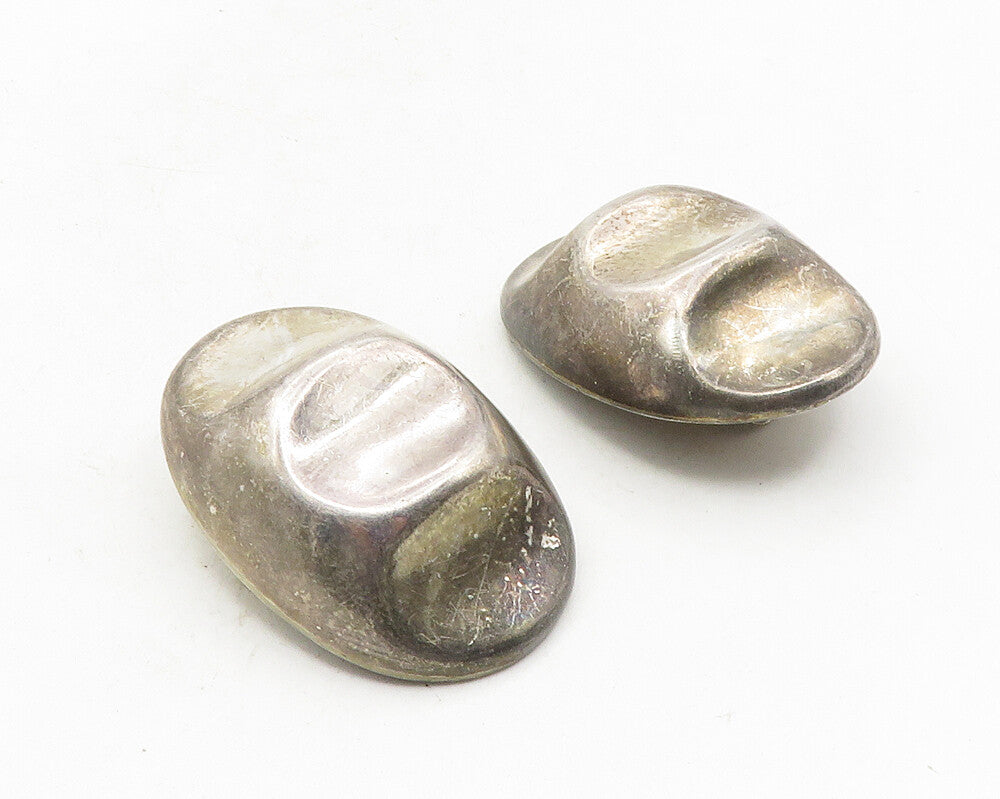 MEXICO 925 Sterling Silver  Vintage Hollow Dome Non Pierce Earrings  EG5134