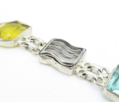 925 Sterling Silver  Vintage Azurite Turquoise & Topaz Chain Bracelet  BT3157