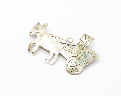 MEXICO 925 Sterling Silver  Vintage Donkey Carriage Etched Brooch Pin  BP5587