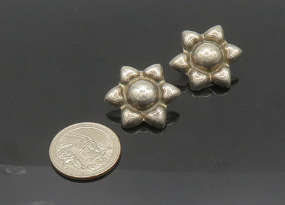 MEXICO 925 Sterling Silver  Vintage Shiny Floral Non Pierce Earrings  EG10399