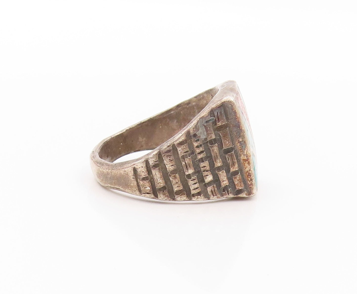 925 Sterling Silver Vintage Ring SOUTHWESTERN Crushed Turquoise Sz 12.5 RG32616