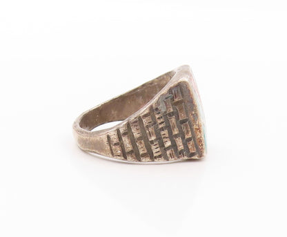 925 Sterling Silver Vintage Ring SOUTHWESTERN Crushed Turquoise Sz 12.5 RG32616