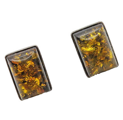 925 Sterling Silver  Vintage Cabochon Cut Amber Stud Earrings  EG9103