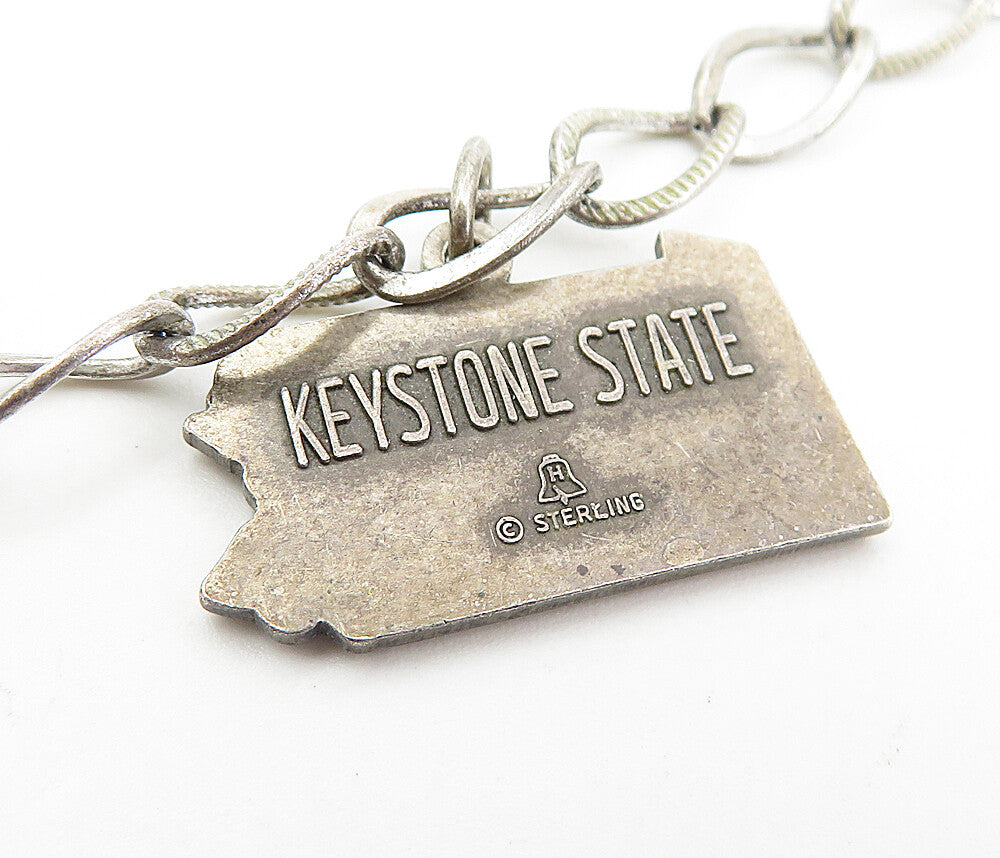 925 Sterling Silver  Vintage U.S. Military Academy Charm Chain Bracelet BT3777