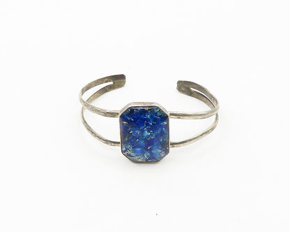 925 Sterling Silver  Vintage Dichroic Glass Split Shank Cuff Bracelet  BT7078