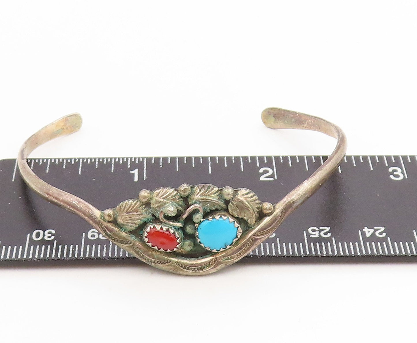 925 Sterling Silver Vintage Bracelet RONALD TOM NAVAJO Turquoise Cuff  BT11999