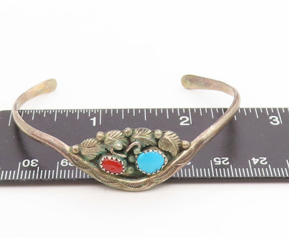 925 Sterling Silver Vintage Bracelet RONALD TOM NAVAJO Turquoise Cuff  BT11999
