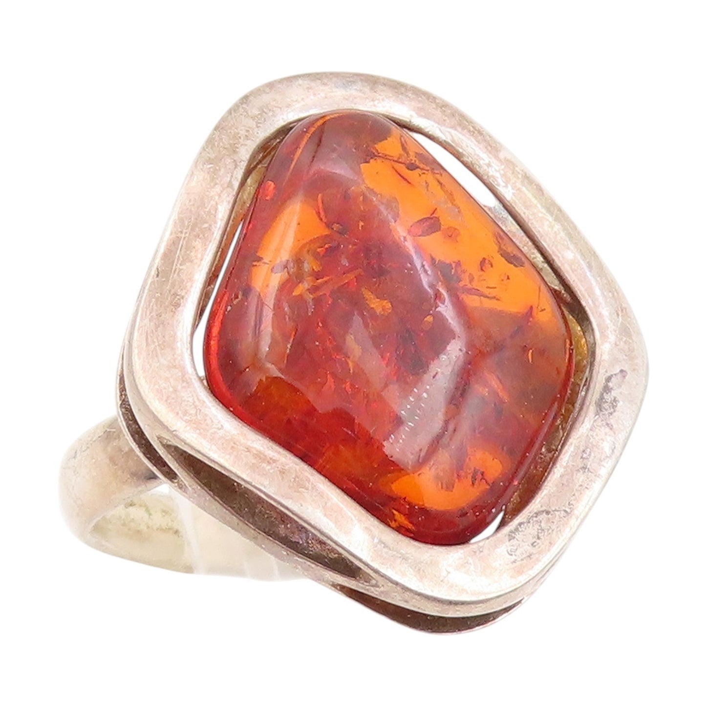 925 Sterling Silver Vintage Ring Large Cabochon Honey Amber Band  Sz 10  RG34000