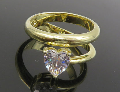 925 Sterling Silver Cubic Zirconia Heart Gold Plated Band Ring Sz 6 RG14786