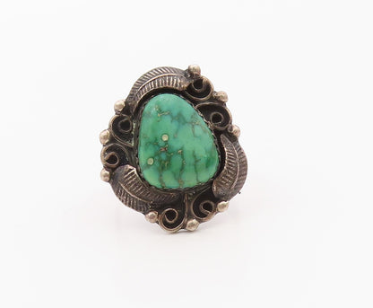 925 Sterling Silver Vintage Ring NAVAJO Turquoise Floral Leaf  Sz 9  RG36398