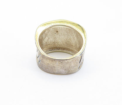 925 Sterling Silver  Vintage Two Tone Slanted Design Band Ring Sz 6.5  RG6821