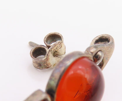 925 Sterling Silver Vintage Earrings Bold Cabochon Amber Geometric Drop  EG14367