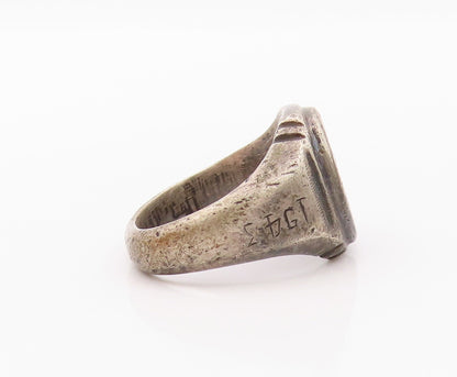 925 Sterling Silver Vintage Ring 1943 Antique Dark Tone Etched  SZ 8.5  RG32098