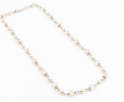 925 Sterling Silver Vintage Necklace MEXICO Geometric Cube & Sphere Chain NE4760