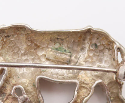 925 Sterling Silver Vintage Brooch Pin Emerald Eye Rhinoceros Figure  BP12638