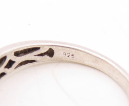 925 Sterling Silver Vintage Ring Square Real Diamonds Inlay  Sz 7  RG31586