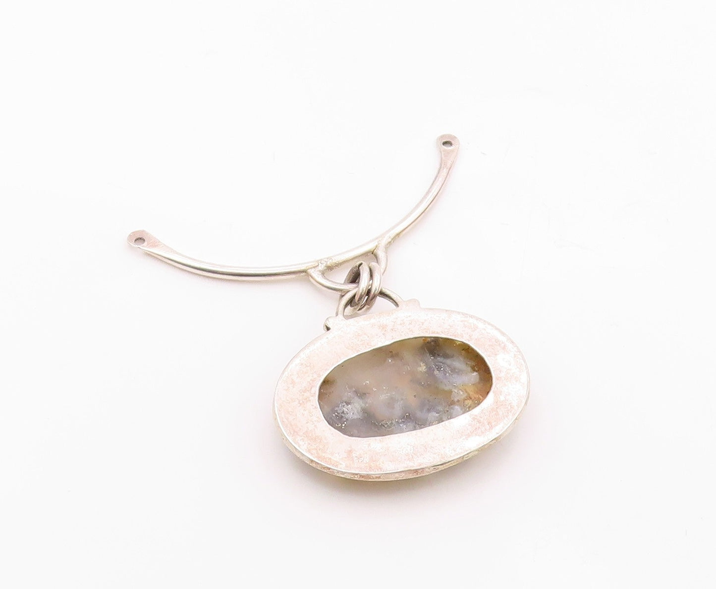 925 Sterling Silver  Vintage Cabochon Cut Agate Shiny Drop Pendant  PT18488
