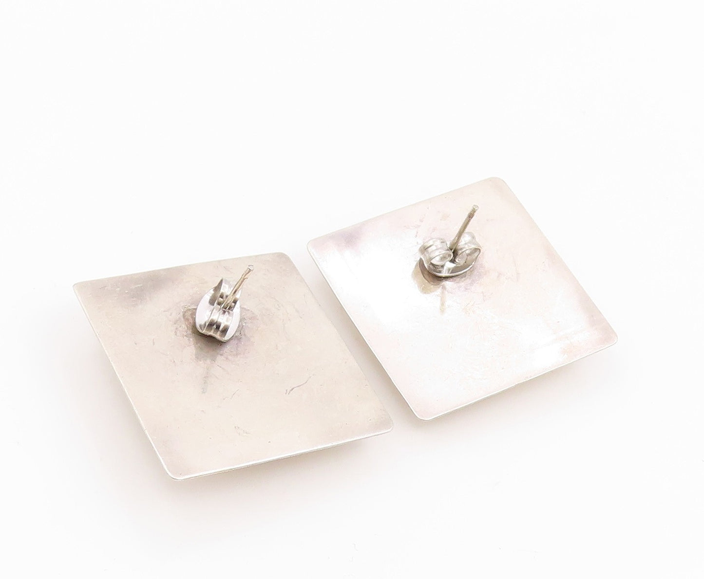 925 Sterling Silver Vintage Cabochon Black Onyx Square Stud Earrings  EG12372