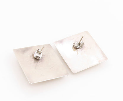 925 Sterling Silver Vintage Cabochon Black Onyx Square Stud Earrings  EG12372