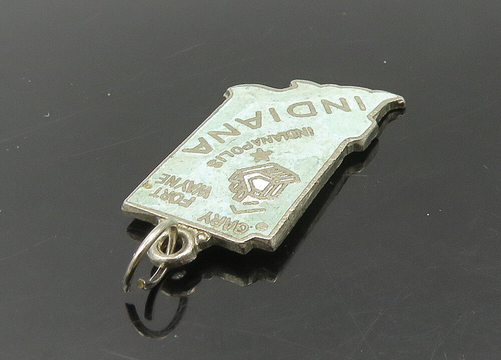 925 Sterling Silver  Vintage Enamel Indiana State Map Pendant  PT18869
