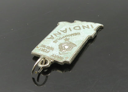 925 Sterling Silver  Vintage Enamel Indiana State Map Pendant  PT18869