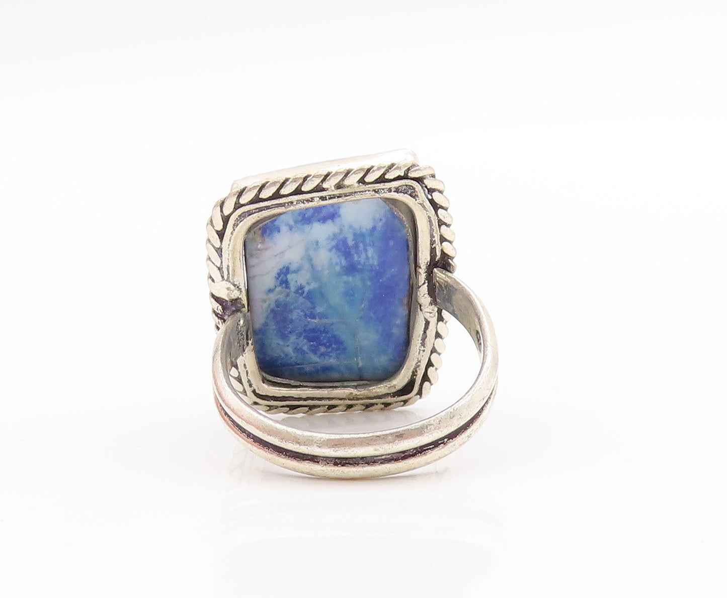 925 Sterling Silver Vintage Ring Gemstone With Twisted Rope Edge Sz 8.5 RG33582