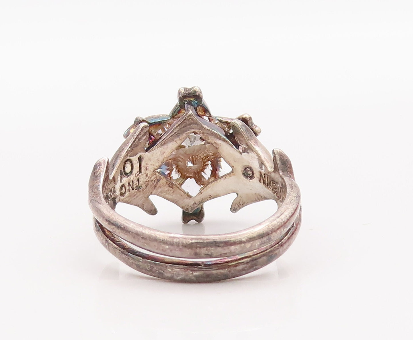925 Sterling Silver Vintage Ring TNC NLP Solid Cutout Flower  Sz 9 RG28943