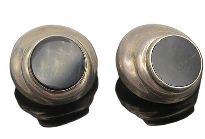 MEXICO 925 Sterling Silver  Vintage Black Onyx Non Pierce Earrings  EG6164
