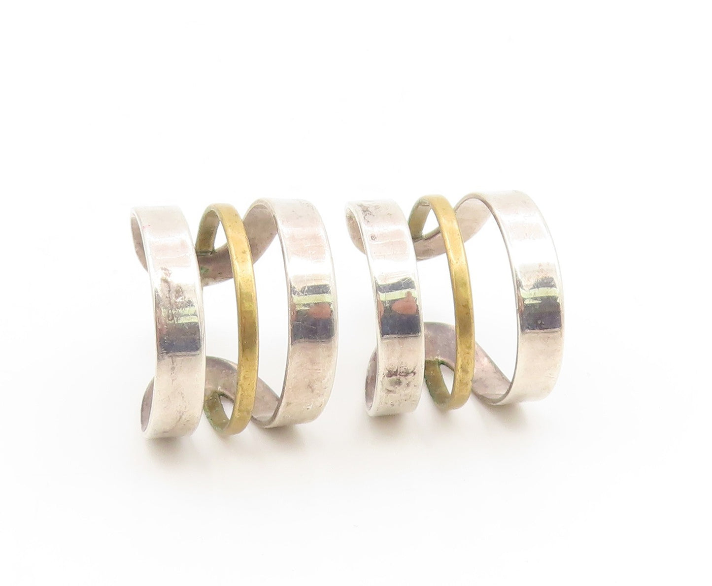 925 Sterling Silver Vintage Earrings MEXICO Classic Two Tone Coiled Hoop EG14186