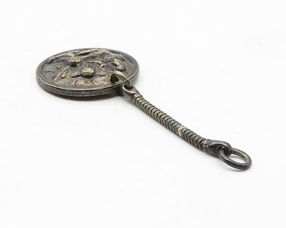 DENMARK 925 Sterling Silver  Vintage Oxidized Chiseled Scene Key Chain  TR1839