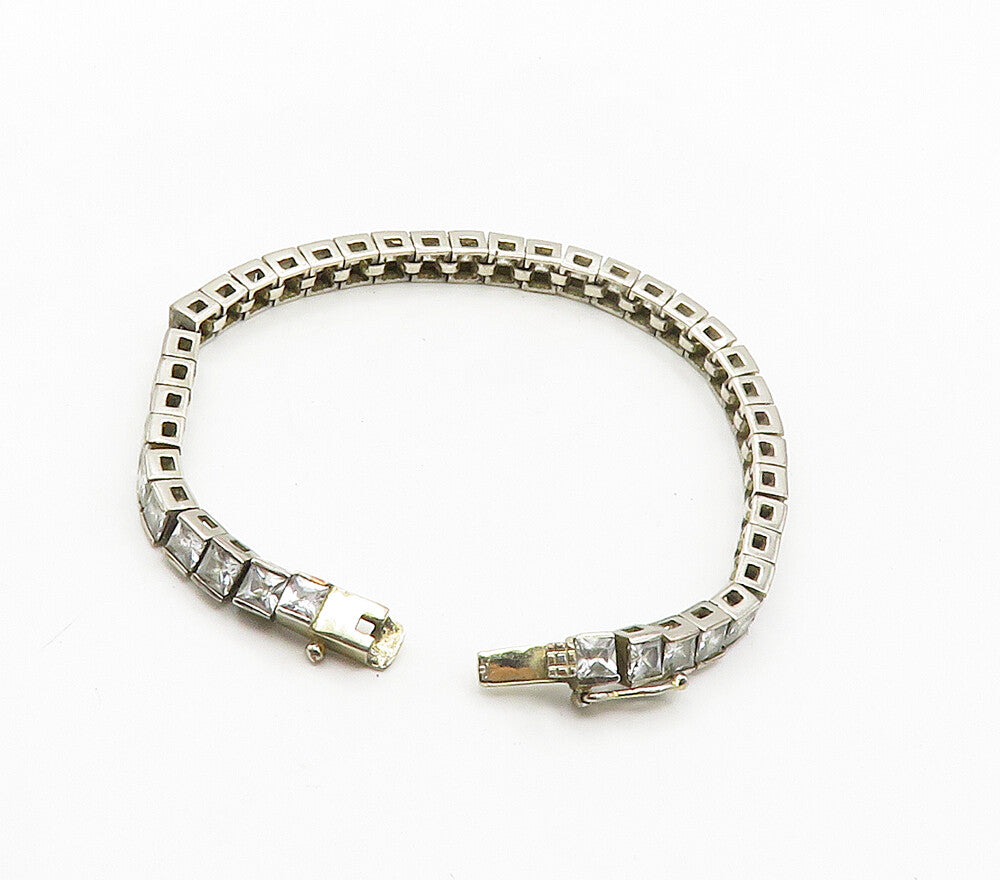 925 Sterling Silver  Vintage Cubic Zirconia Box Link Chain Bracelet  BT6414