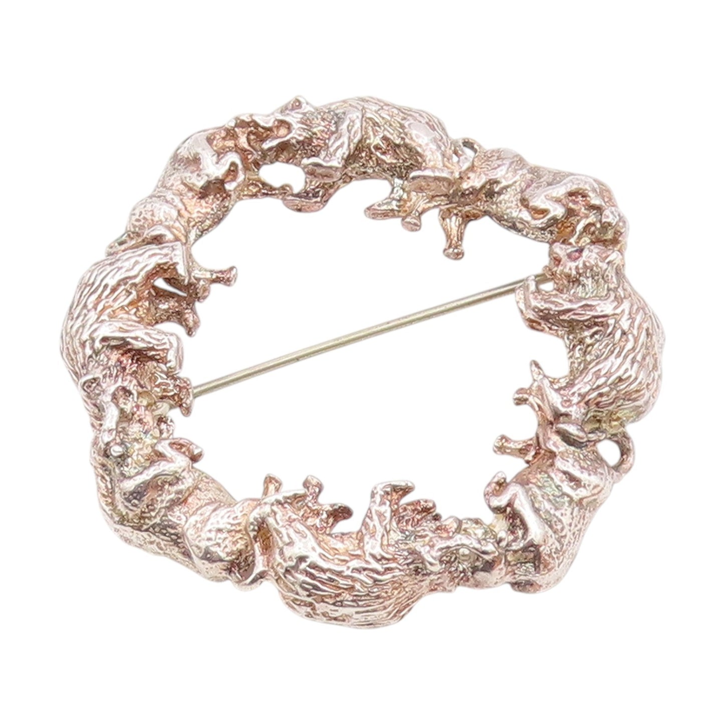 DESIGNER 925 Silver Vintage Circle Of Bears Animal Motif Brooch Pin  BP8368