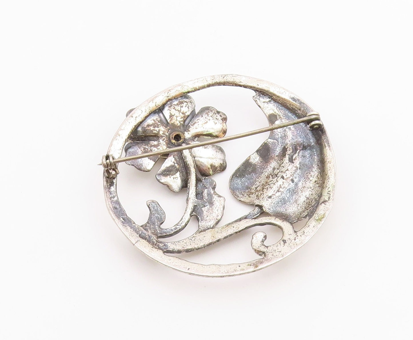925 Sterling Silver  Vintage Antique Floral Swirl Round Brooch Pin  BP7047