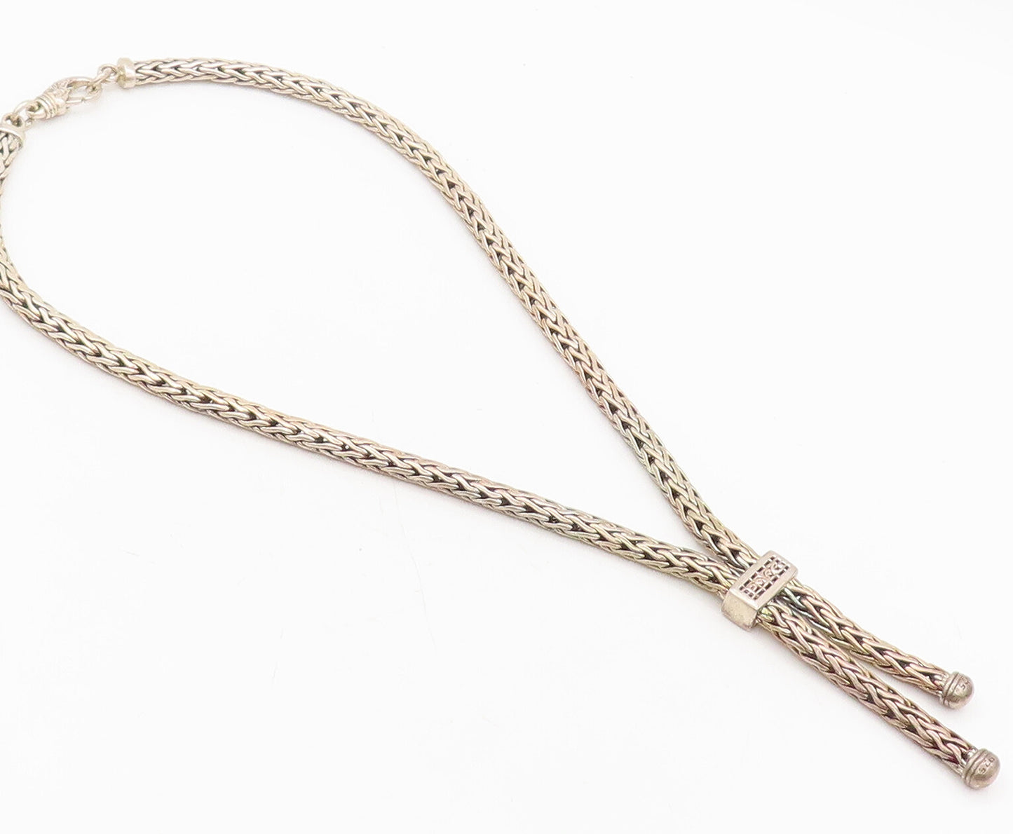 PHILIP GABRIEL 925 Sterling Silver  Vintage Braded Ruby Chain Necklace NE4193