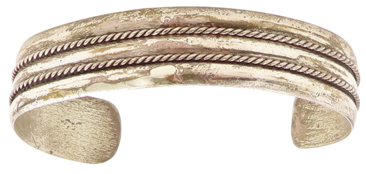 925 Sterling Silver Vintage Bracelet POST BELL Dark Tone Roped Cuff  BT10952