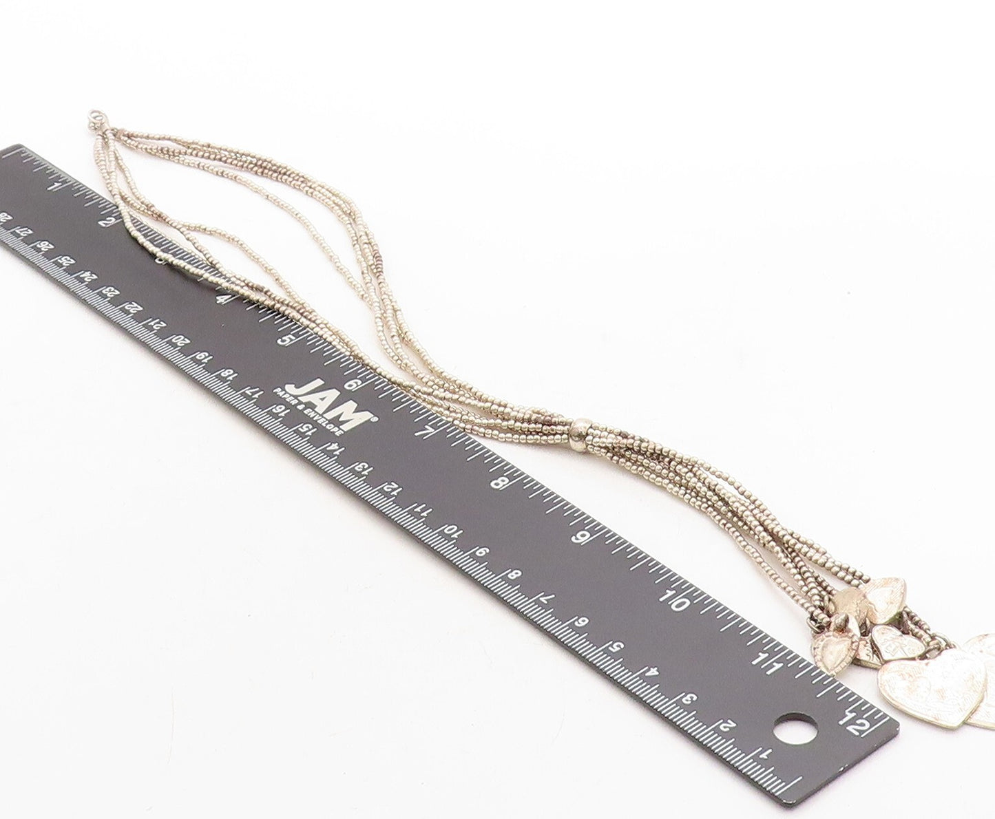 925 Sterling Silver Vintage Multi Strand Hearts Lariat Chain Necklace NE1072