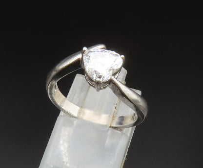 925 Silver   Vintage Cubic Zirconia Love Heart Bypass Ring Sz 7  RG24722