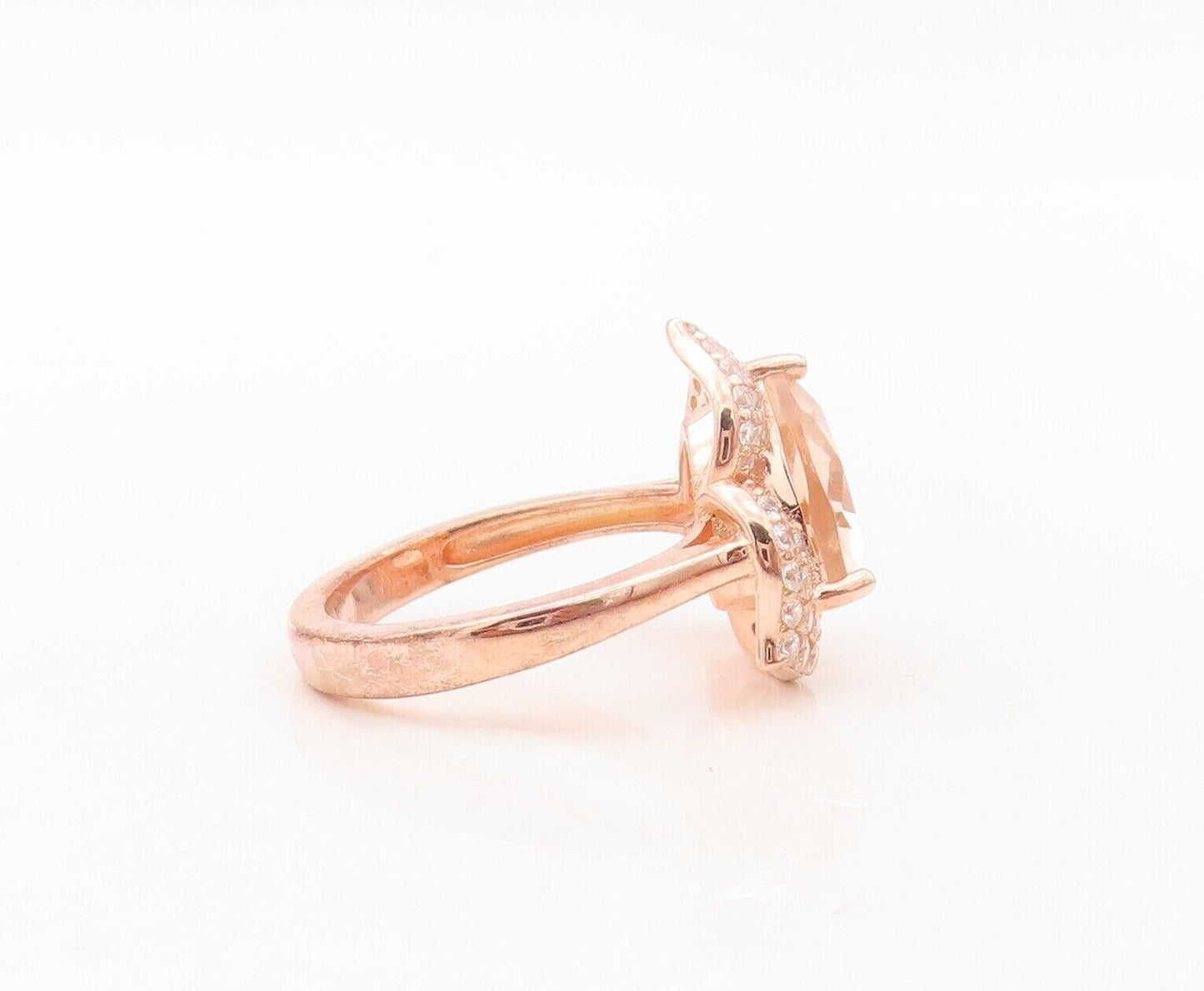 925 Sterling Silver Vintage Ring Rose Gold Plated Morganite & Topaz Sz 7 RG30252