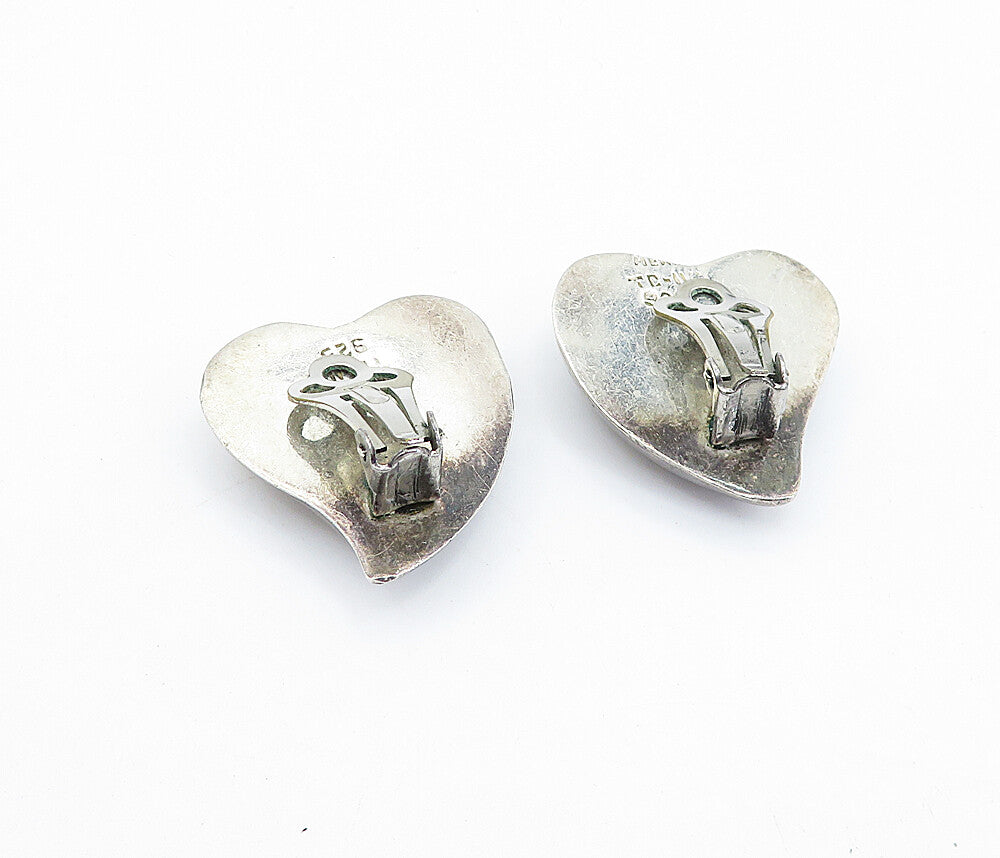 MEXICO 925 Sterling Silver Vintage Love Heart Non Pierce Earrings  EG2866